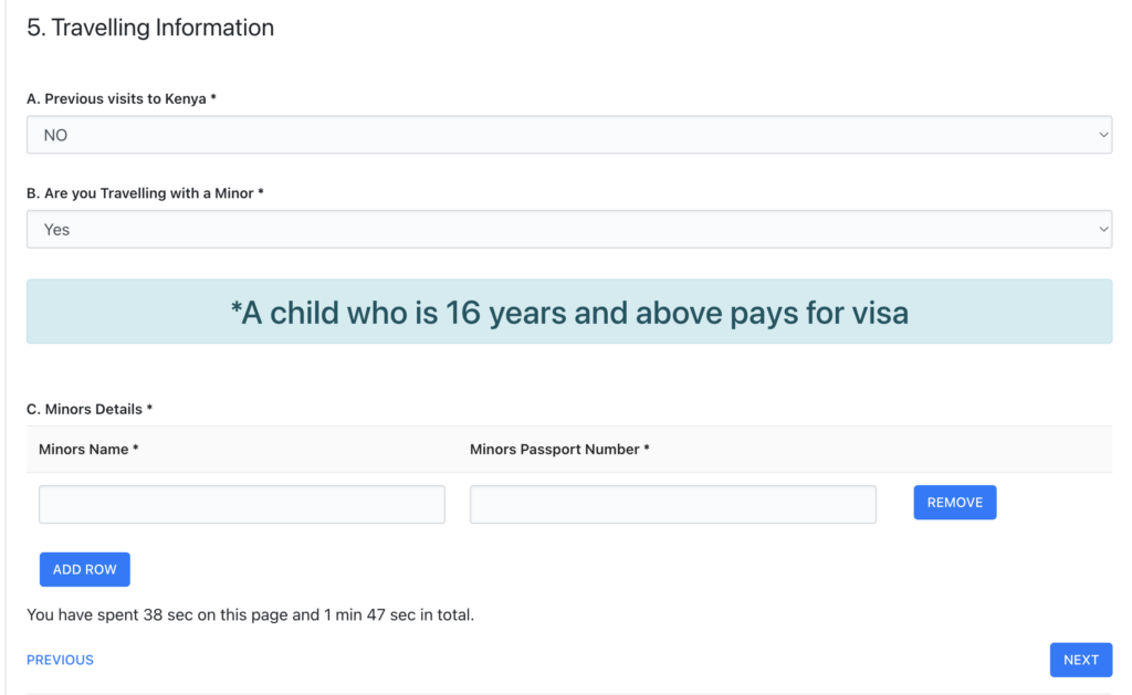 Kenya evisa form for children