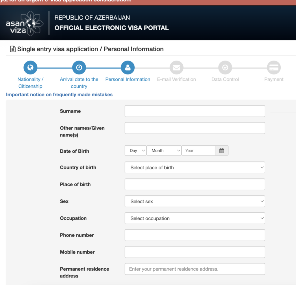 Azerbaijan evisa application form