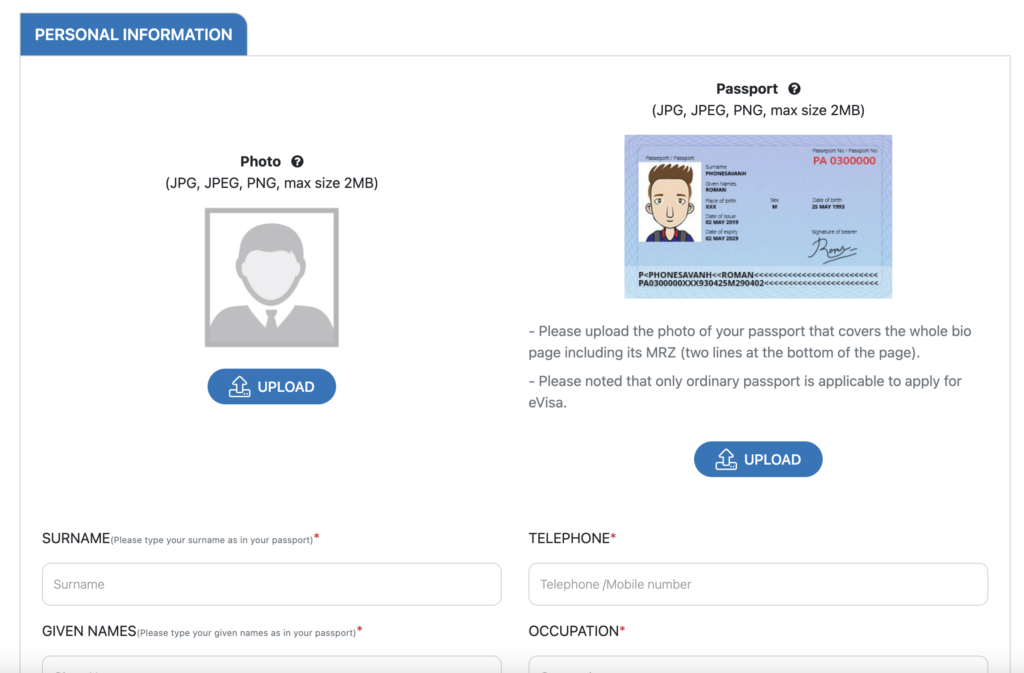 laos evisa application form